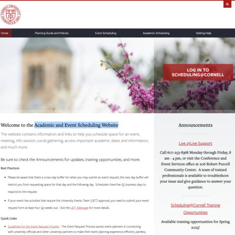 Snapshot of Academic and Event Scheduling Website