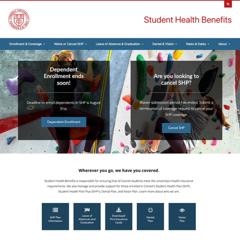 Student Health Benefits homepage