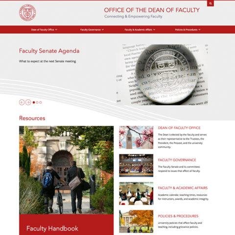 Snapshot of dean of faculty homepage