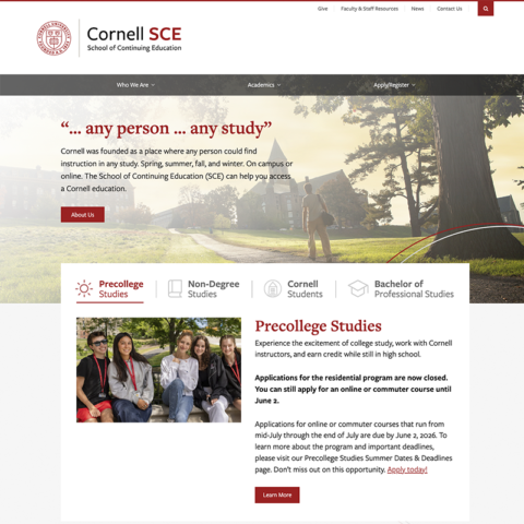 Snapshot of homepage of SCE